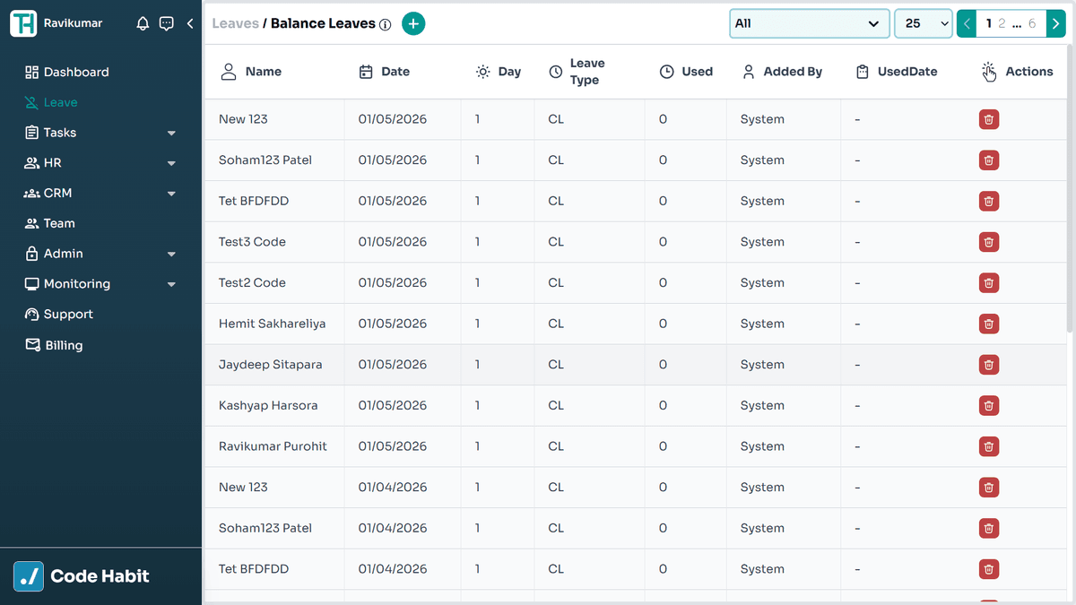 TrackHabit leave balance summary