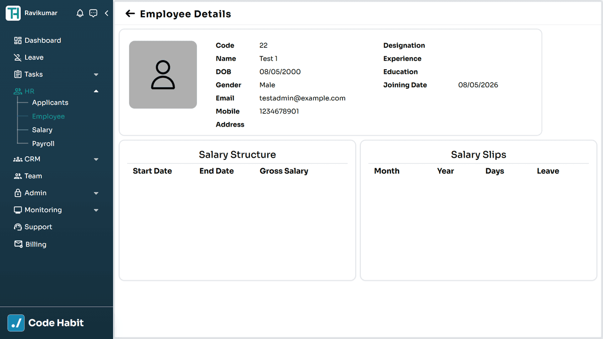 TrackHabit employee details and records
