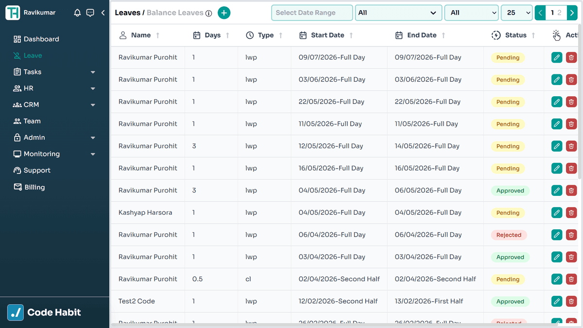 TrackHabit leave management overview