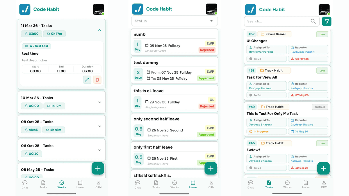 TrackHabit mobile app task management screen
