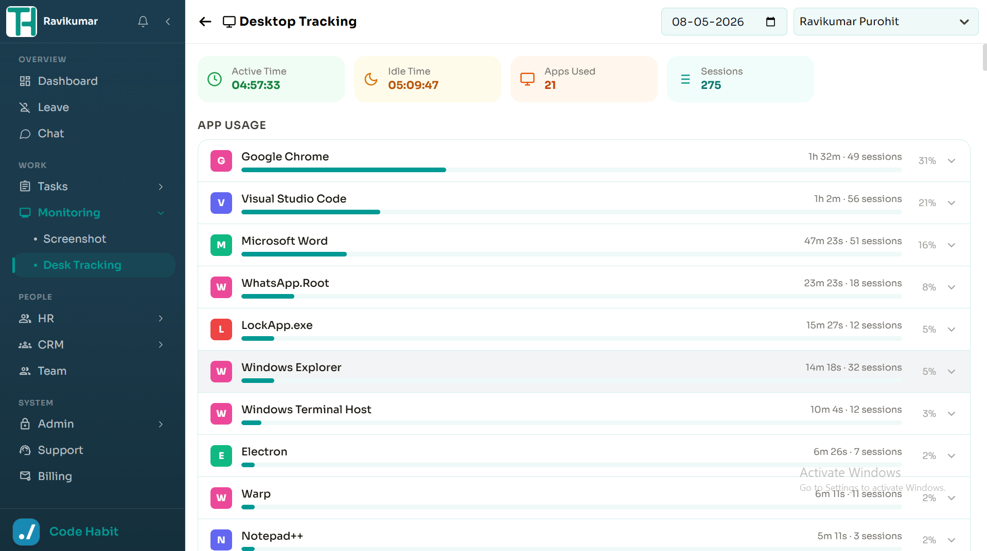 Desktop Application Active Tracking