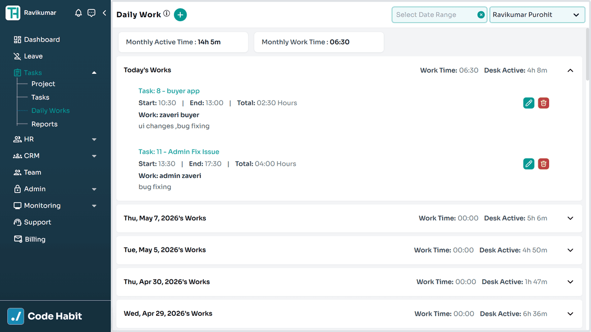 TrackHabit daily work
