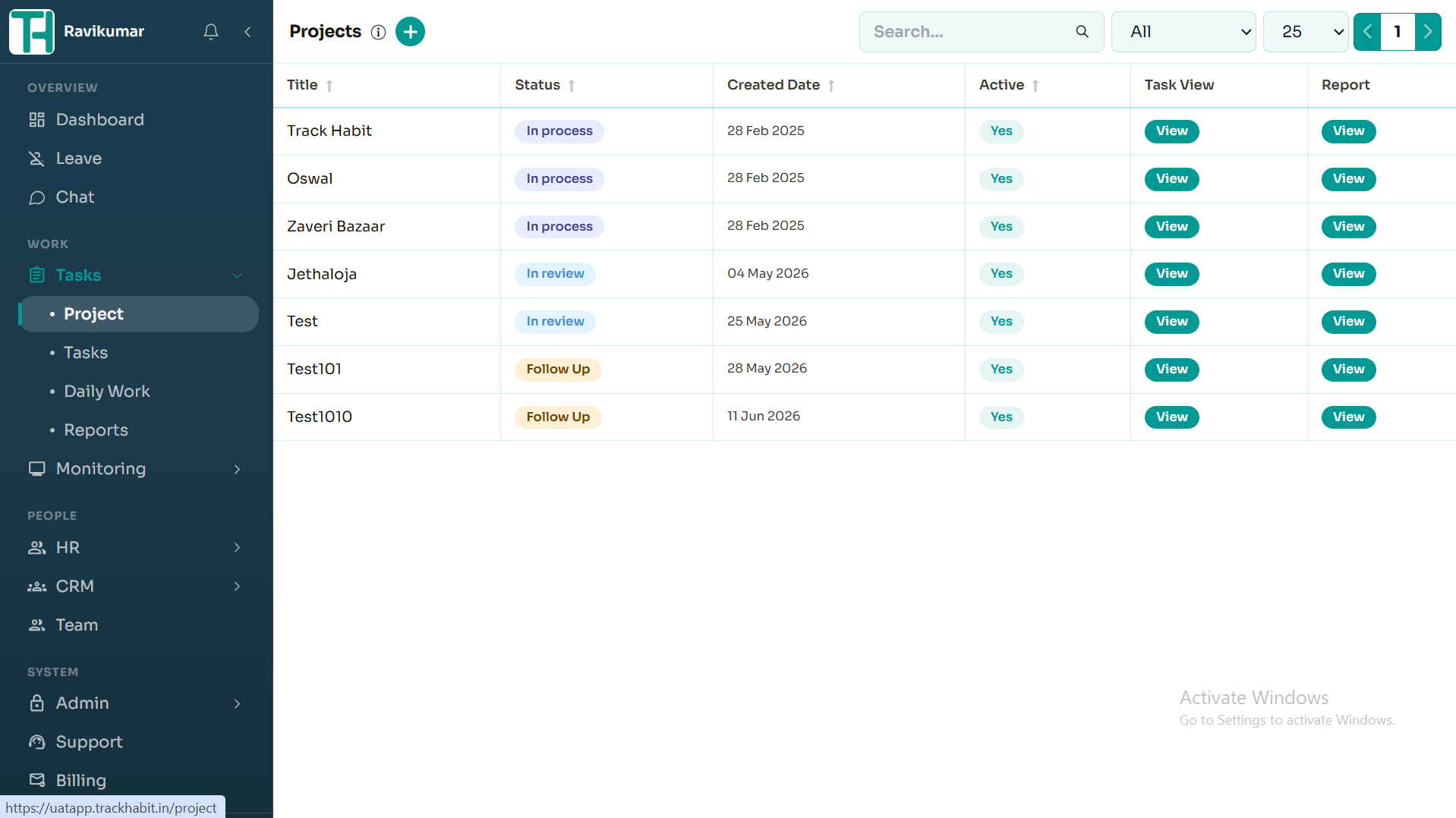 Project management dashboard